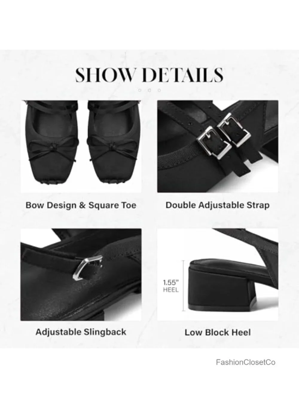 Slingback Ballet Flats Satin Mary Jane Pumps Low Block Heel Square Toe Women's